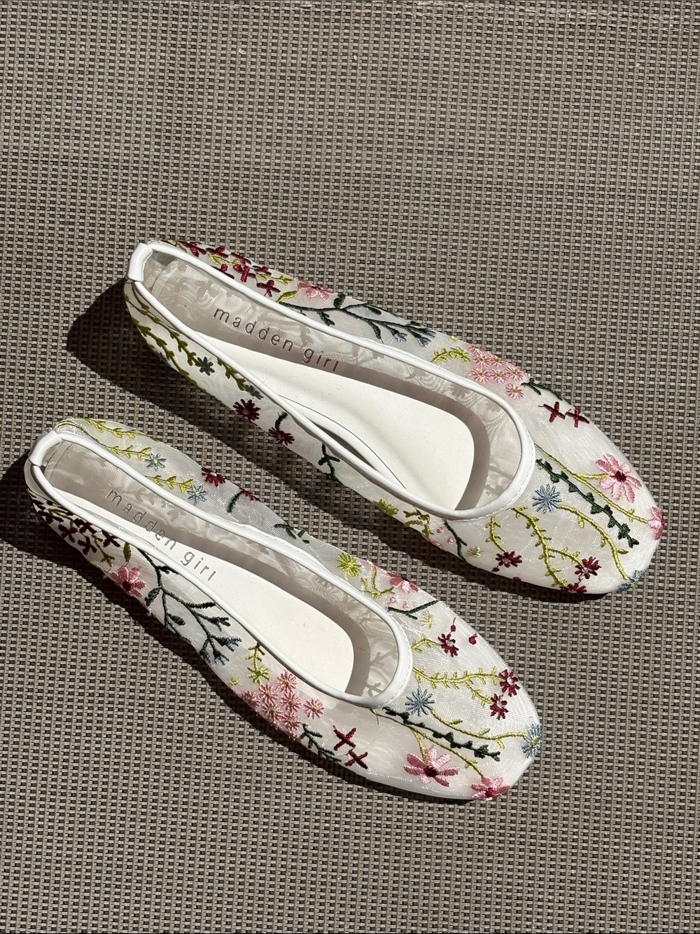 Women’s Madden Girl White Mesh Embroidered Floral Ballet Flats